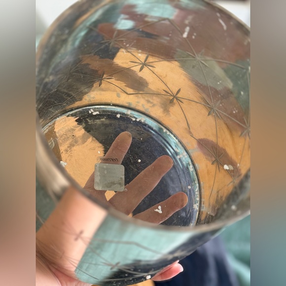 Mercury Glass Diamond Etched Set of 2 hurricane candle holders - Picture 13 of 15